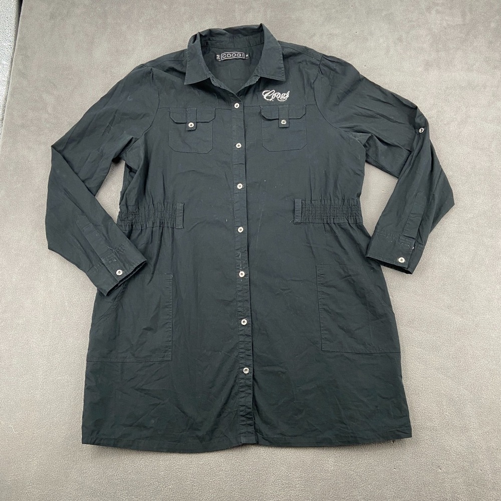 Vintage Y2K COOGIβ Mini Shirt Dress Sz 1X Black Pockets Studded Back Button Up